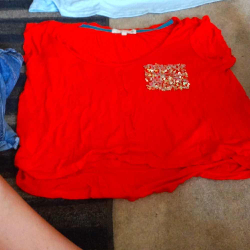 Orange with sparkling pocket super soft over the shoulder short sleeve shirt